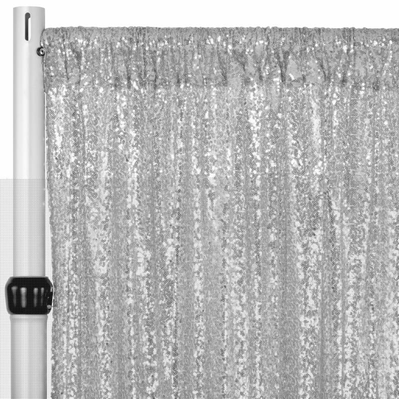 Backdrop Draping |   Glitz Sequin Mesh Net 10Ft H X 52" W Drape/Backdrop Panel – Silver Backdrop Draping Backdrop Draping