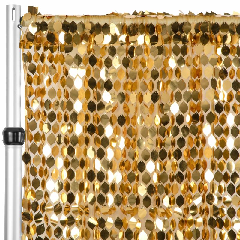 Backdrop Draping |   Leaf Payette Sequin 10Ft H X 52" W Drape/Backdrop Panel – Gold Backdrop Draping Backdrop Draping