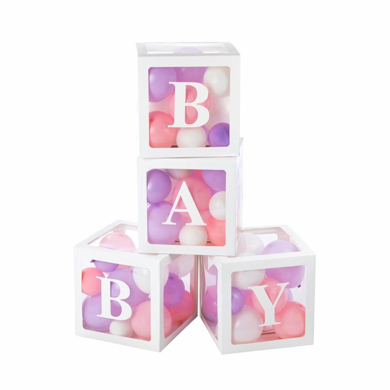 Balloon Supplies |   Baby Transparent Balloon Boxes (4 Pcs) – White Balloon Supplies Balloon Supplies