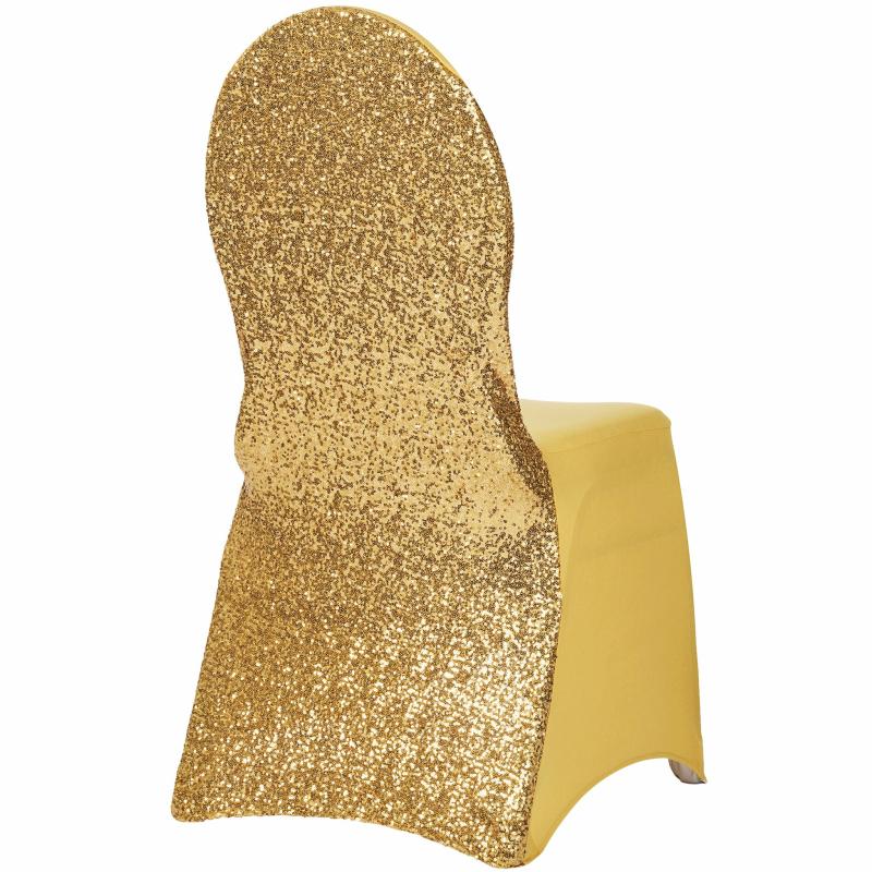 Banquet Chair Covers |   Glitz Sequin Stretch Spandex Banquet Chair Cover – Gold Banquet Chair Covers Banquet Chair Covers