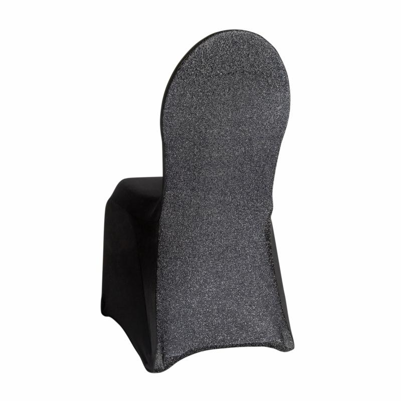 Banquet Chair Covers |   Shimmer Tinsel Banquet Spandex Chair Cover – Black Banquet Chair Covers Banquet Chair Covers