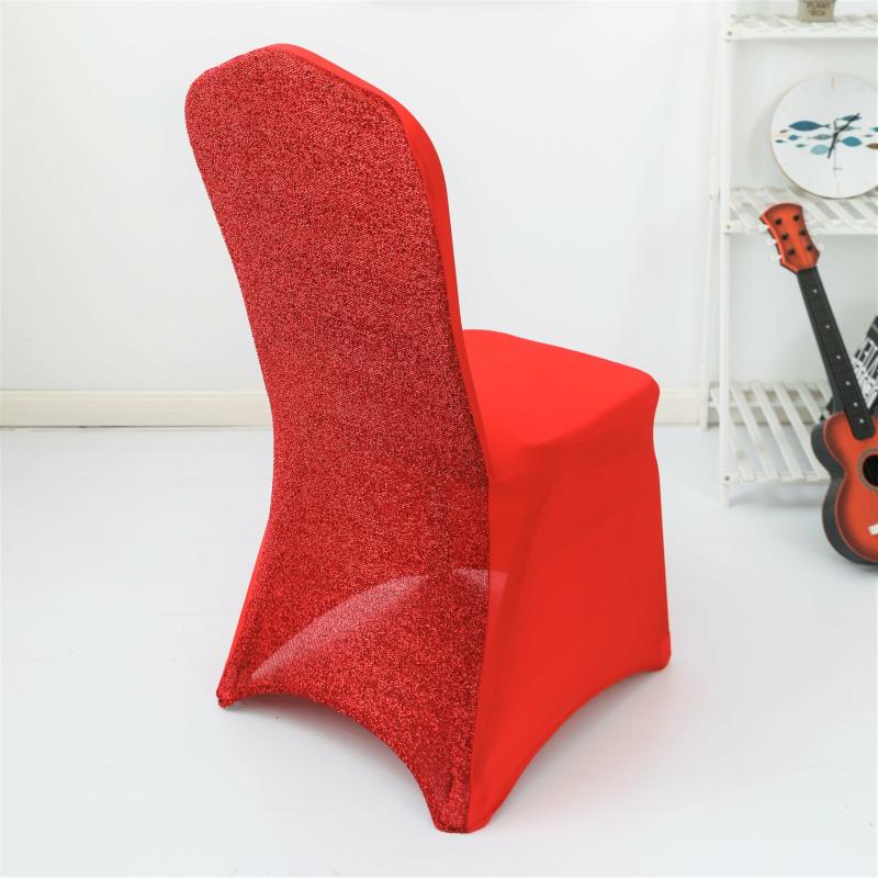 Banquet Chair Covers |   Shimmer Tinsel Banquet Spandex Chair Cover – Red Banquet Chair Covers Banquet Chair Covers