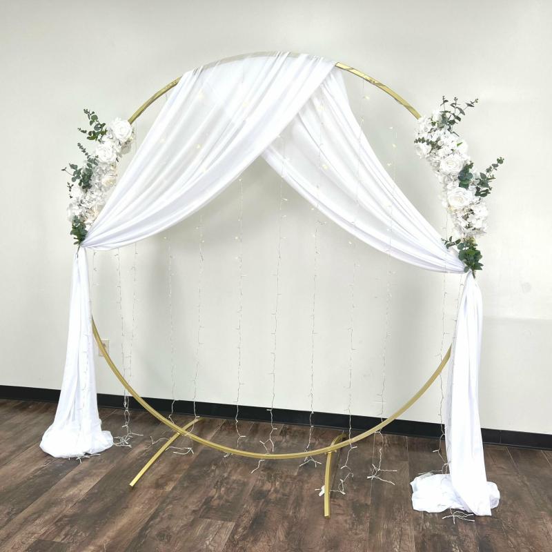 Beads & Crystal Backdrops |   Round Wedding Arch Backdrop Frame Stand 7.5 Ft – Gold Arches Arches