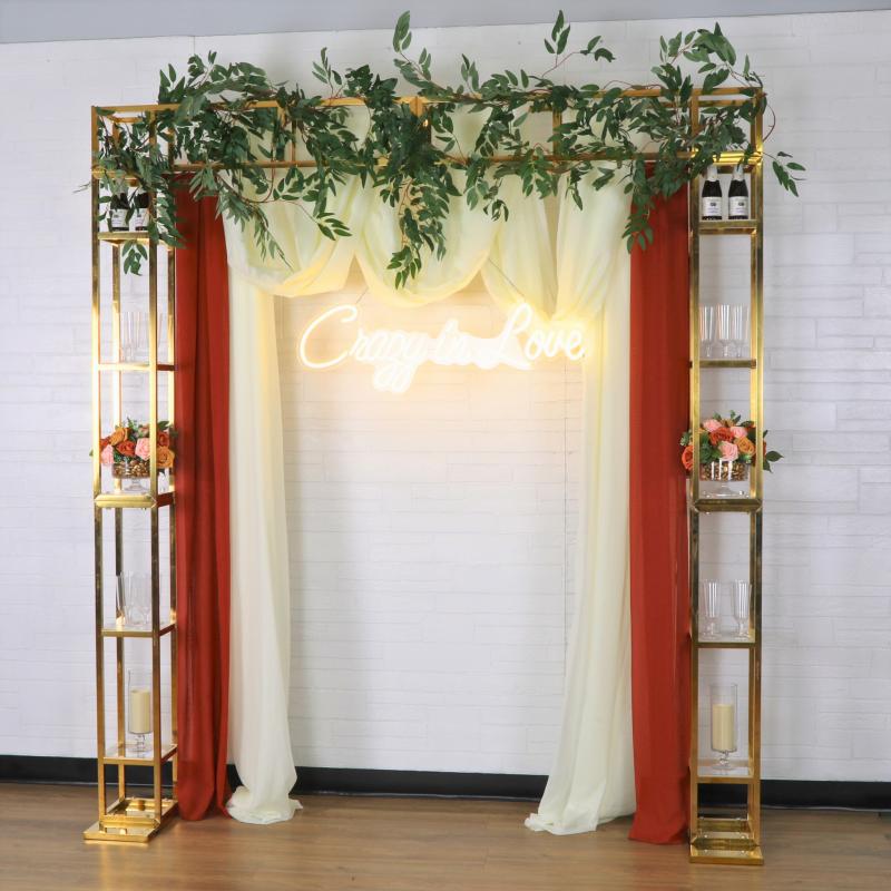 Beads & Crystal Backdrops |   Square Pillar Wedding Arch Backdrop Stand With Shelves – Gold Arches Arches