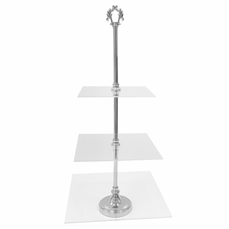 Cake & Cupcake Stands |   3 Tier Classic Square Acrylic Cupcake Dessert Stand – Silver Centerpieces & Cake Stands Cake & Cupcake Stands