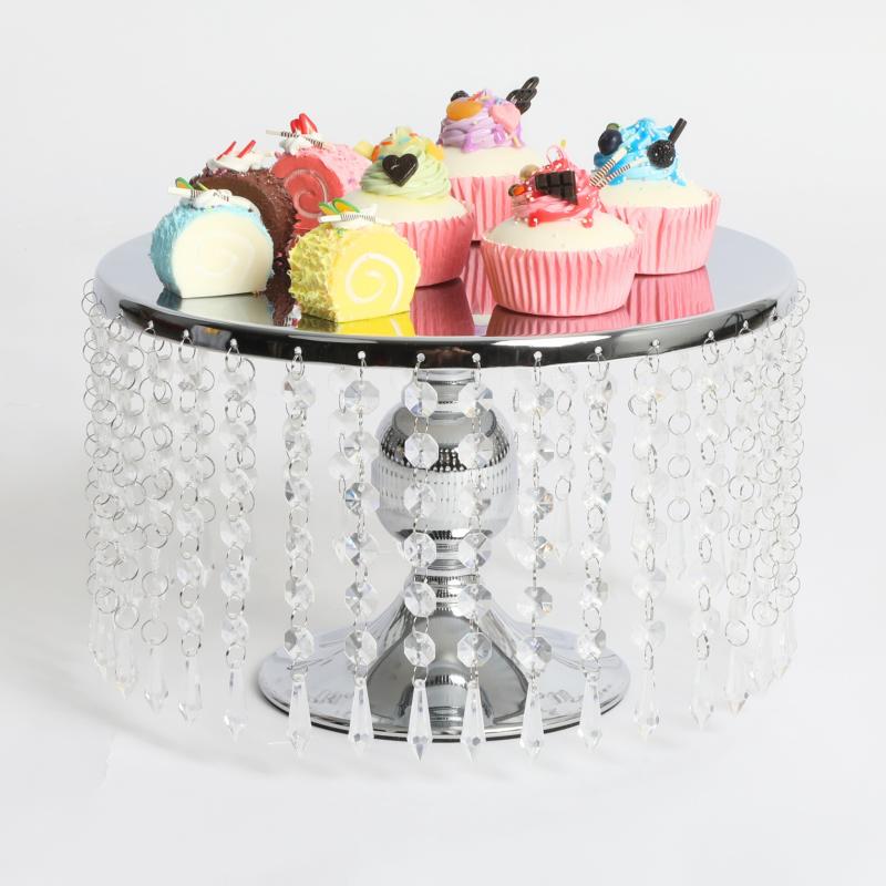 Cake & Cupcake Stands |   Hanging Crystal Cake Stand Pedestal Riser 12" Round – Silver Cake & Cupcake Stands Cake & Cupcake Stands