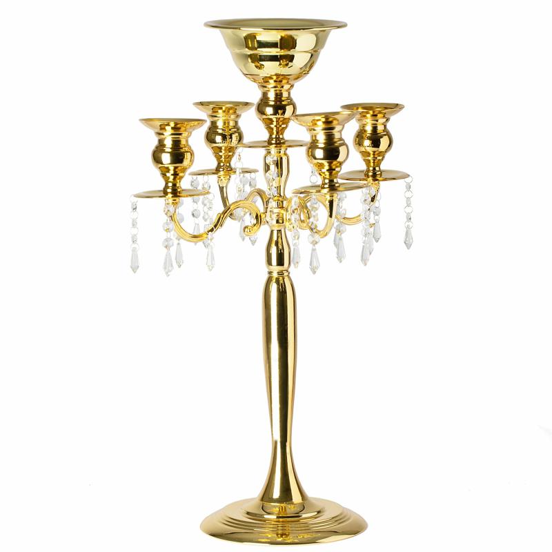 Candelabras |   Candelabra Centerpiece With Hanging Crystals – Gold Centerpieces & Cake Stands Candelabras