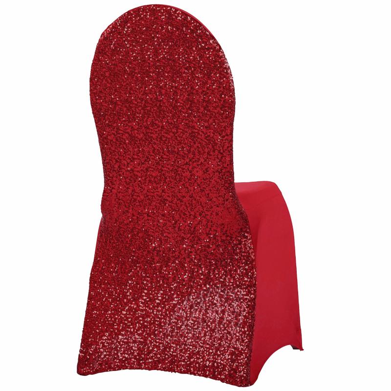 Chair Covers |   Glitz Sequin Stretch Spandex Banquet Chair Cover – Red Banquet Chair Covers Banquet Chair Covers