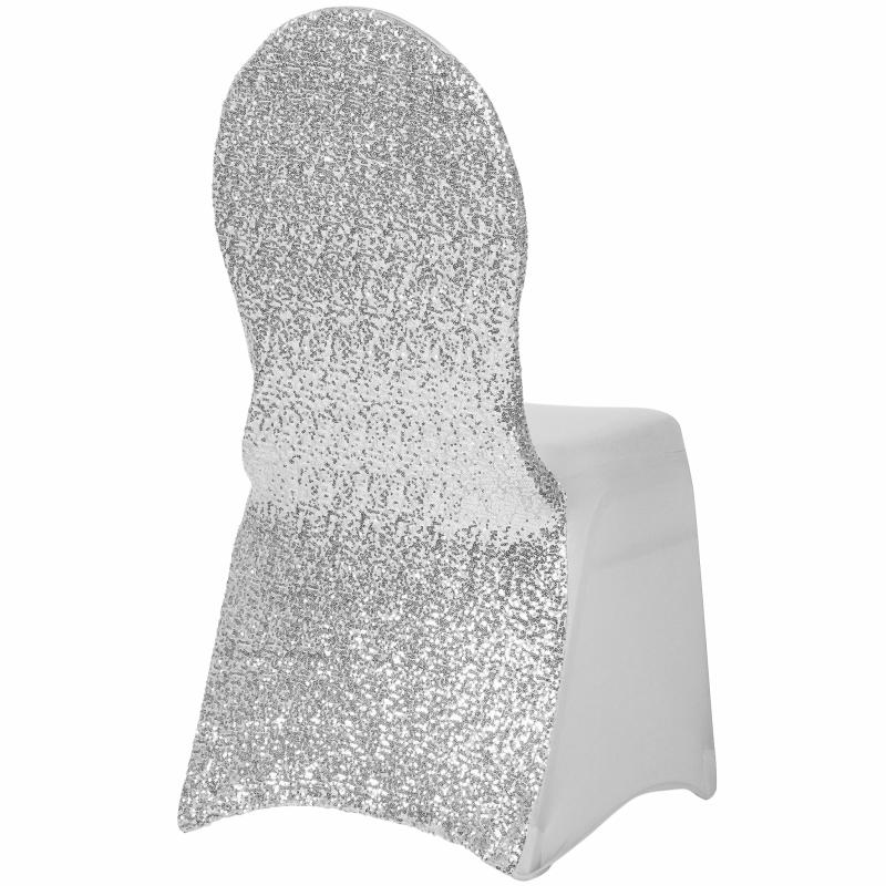 Chair Covers |   Glitz Sequin Stretch Spandex Banquet Chair Cover – Silver Banquet Chair Covers Banquet Chair Covers