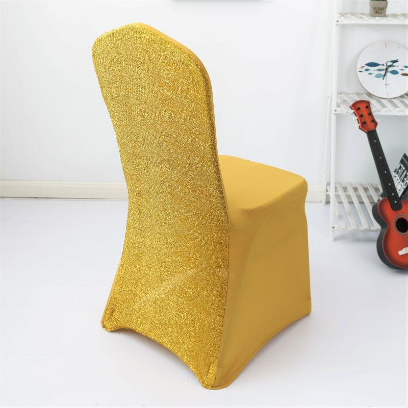 Chair Covers |   Shimmer Tinsel Banquet Spandex Chair Cover – Gold Banquet Chair Covers Banquet Chair Covers