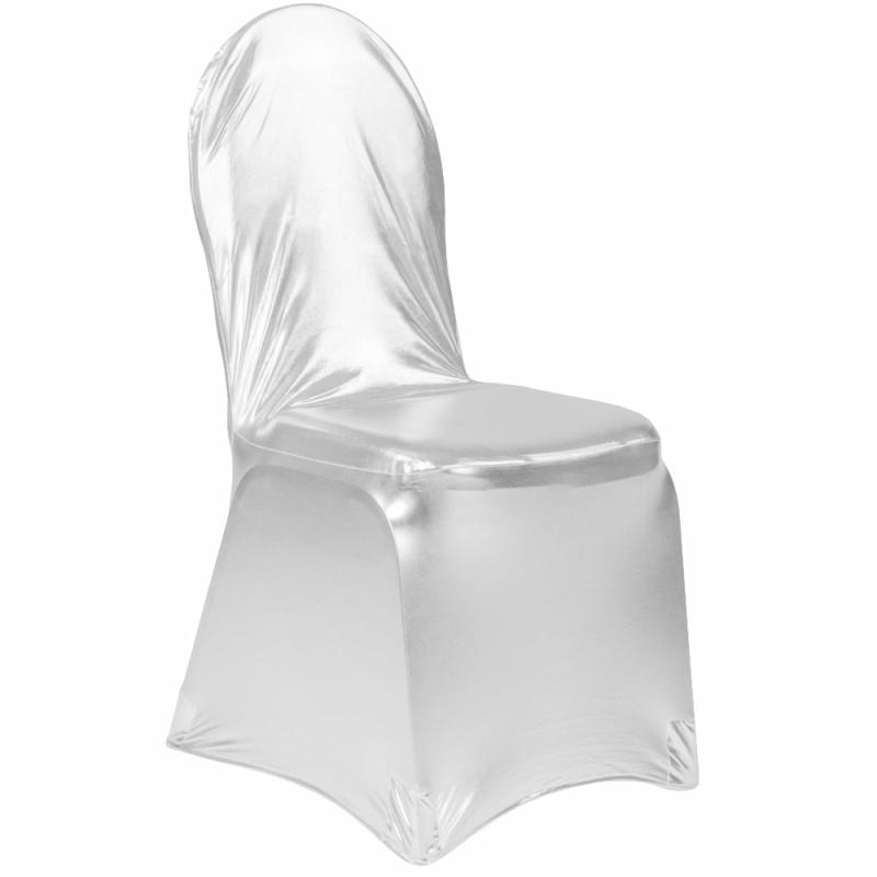 Chair Covers |   Spandex Banquet Chair Cover – Metallic Silver Banquet Chair Covers Banquet Chair Covers