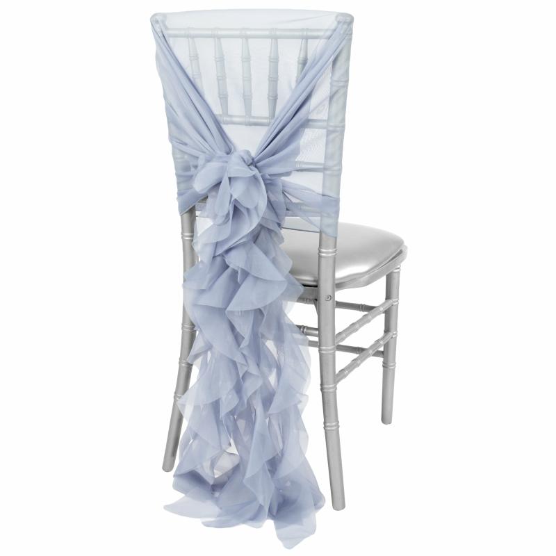 Chair Sashes & Bands |   1 Set Of Soft Curly Willow Ruffles Chair Sash & Cap – Dusty Blue Chair Covers & Chair Sashes Chair Sashes & Bands