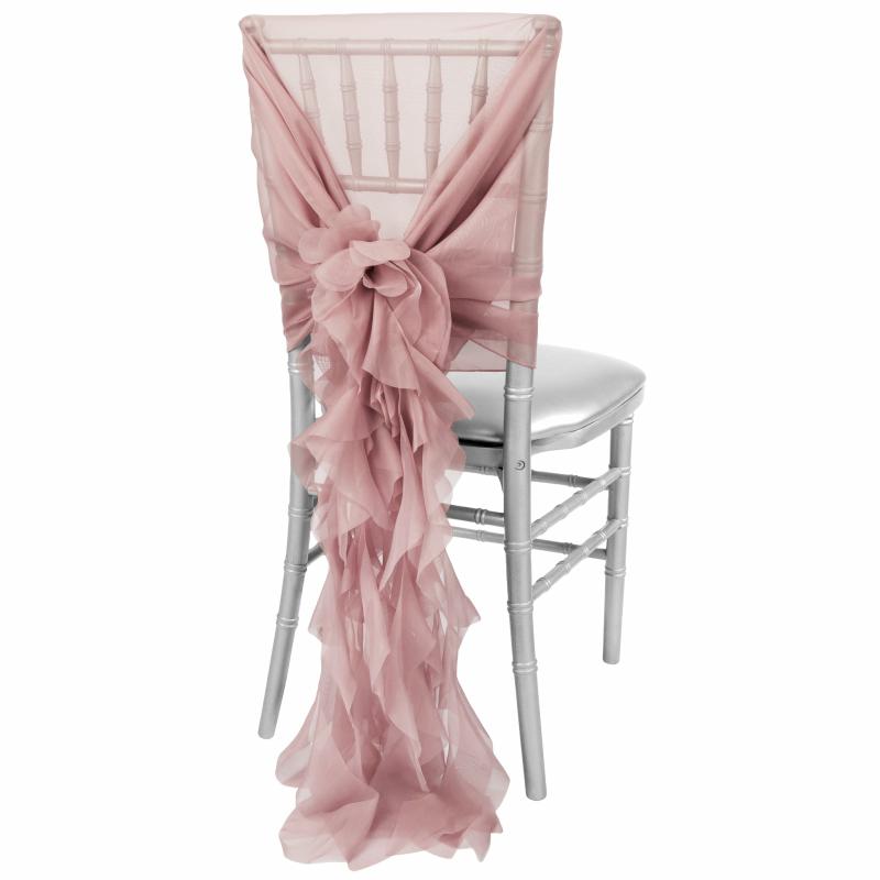 Chair Sashes & Bands |   1 Set Of Soft Curly Willow Ruffles Chair Sash & Cap – Dusty Rose/Mauve Chair Covers & Chair Sashes Chair Sashes & Bands