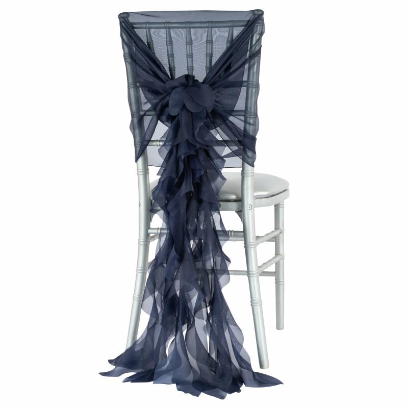 Chair Sashes & Bands |   1 Set Of Soft Curly Willow Ruffles Chair Sash & Cap – Navy Blue Chair Covers & Chair Sashes Chair Sashes & Bands