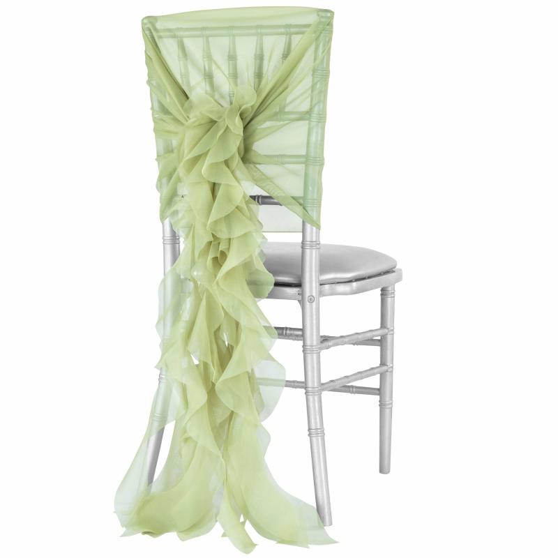 Chair Sashes & Bands |   1 Set Of Soft Curly Willow Ruffles Chair Sash & Cap – Sage Green Chair Covers & Chair Sashes Chair Sashes & Bands