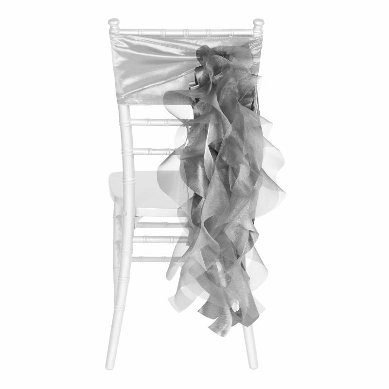 Chair Sashes & Bands |   Curly Willow Chair Sash – Silver Chair Covers & Chair Sashes Chair Sashes & Bands