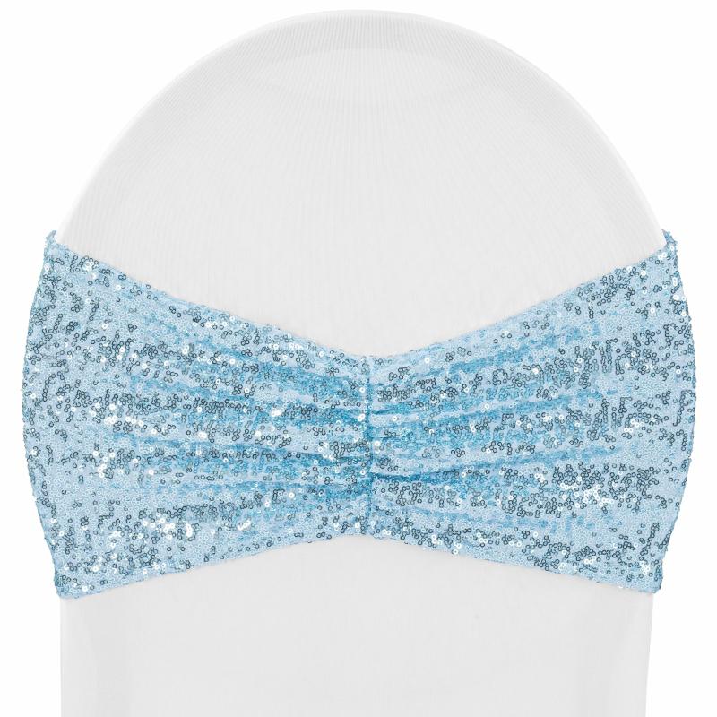 Chair Sashes & Bands |   Glitz Ruffle Sequin Spandex Chair Band Sash – Baby Blue Chair Covers & Chair Sashes Baby Blue