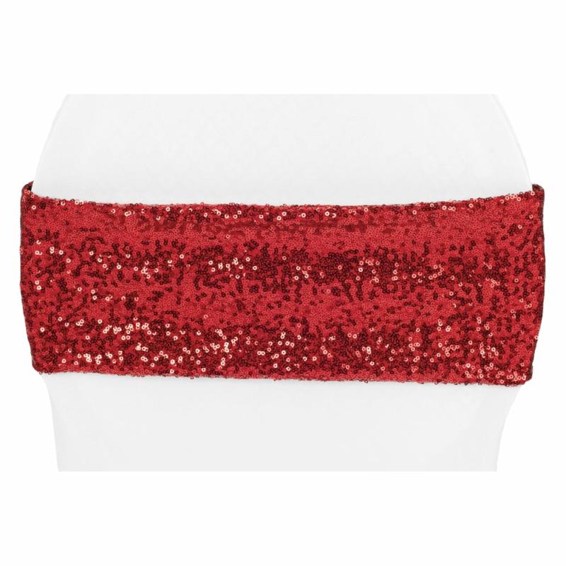 Chair Sashes & Bands |   Glitz Sequin Spandex Chair Band – Apple Red Chair Covers & Chair Sashes Apple Red