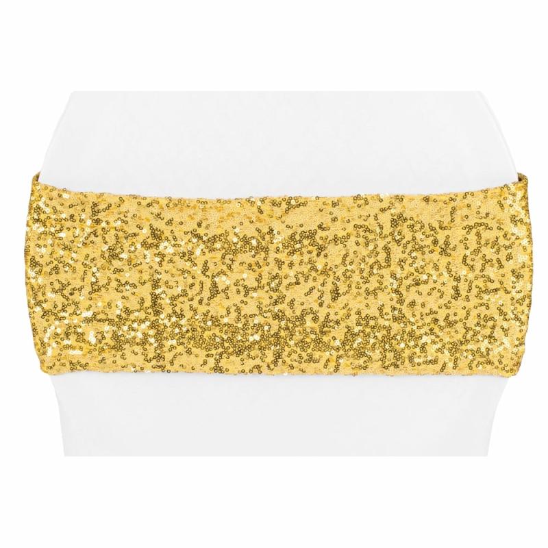 Chair Sashes & Bands |   Glitz Sequin Spandex Chair Band – Gold Chair Covers & Chair Sashes Chair Sashes & Bands