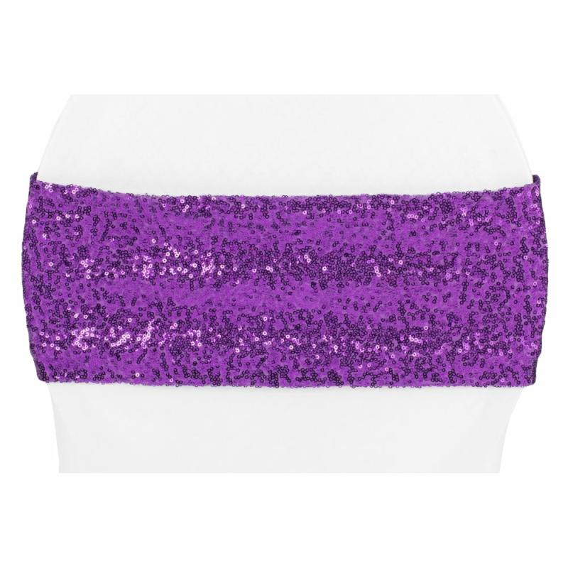 Chair Sashes & Bands |   Glitz Sequin Spandex Chair Band – Purple Chair Covers & Chair Sashes Chair Sashes & Bands