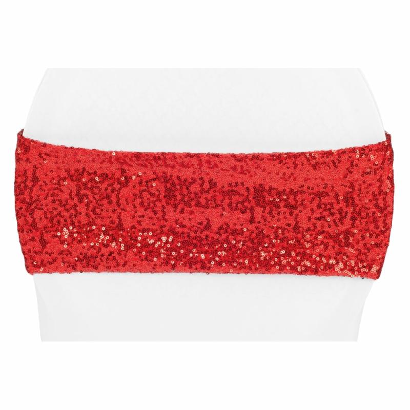 Chair Sashes & Bands |   Glitz Sequin Spandex Chair Band – Red Chair Covers & Chair Sashes Chair Sashes & Bands