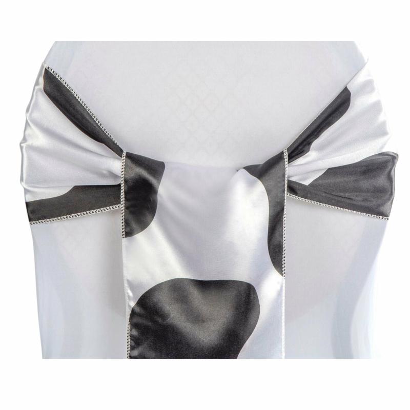 Chair Sashes & Bands |   Satin Chair Sash – Cow Animal Print Chair Covers & Chair Sashes Black