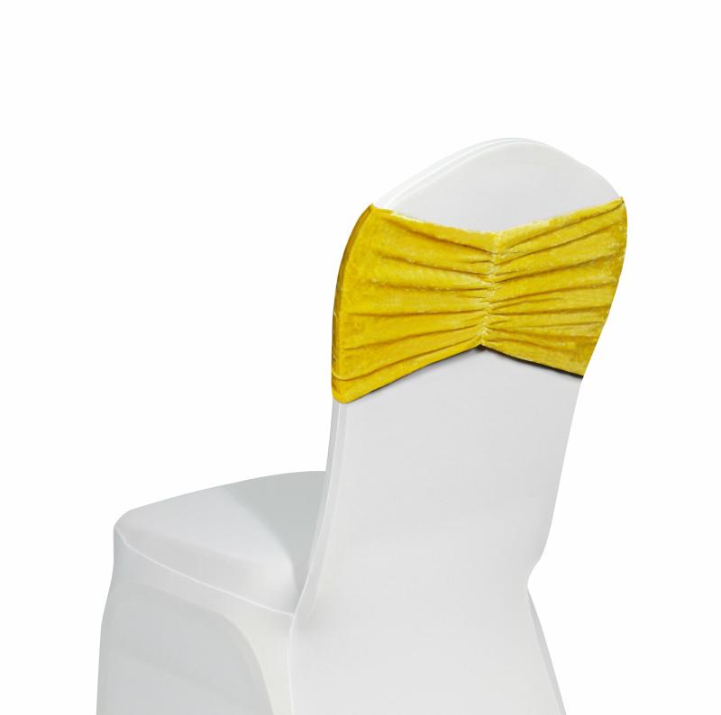 Chair Sashes & Bands |   Velvet Ruffle Stretch Chair Band – Canary Yellow Chair Covers & Chair Sashes Canary Yellow