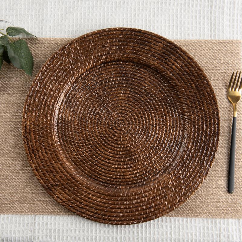 Charger Plates |   Faux Rattan Braided Acrylic Charger Plate – Brown Charger Plates Charger Plates