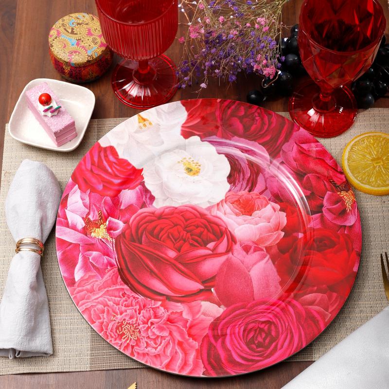 Charger Plates |   Floral Peony And Roses Acrylic Charger – Fuchsia Charger Plates Charger Plates