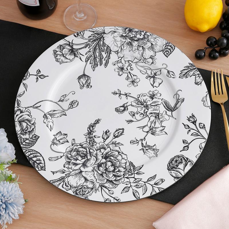 Charger Plates |   French Toile Acrylic Charger Plate – Black Charger Plates Black