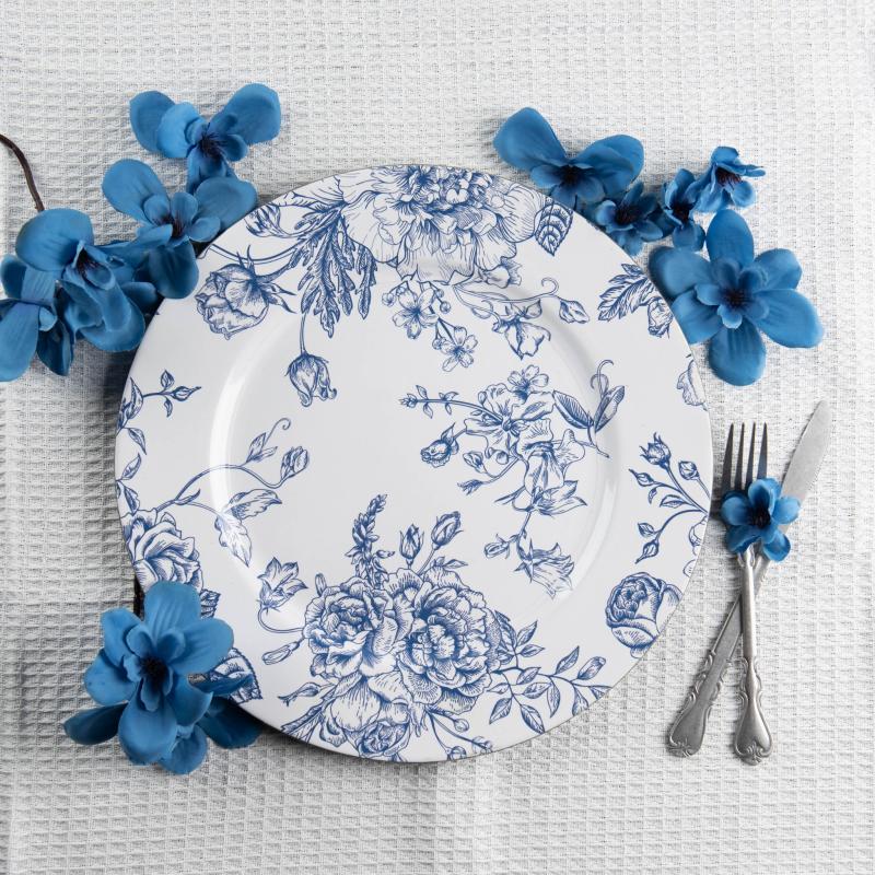 Charger Plates |   French Toile Acrylic Charger Plate – Blue Charger Plates Blue