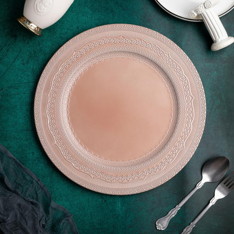 Charger Plates |   Lace Embossed Acrylic Plastic Charger Plate – Blush Charger Plates Blush,Rose Gold