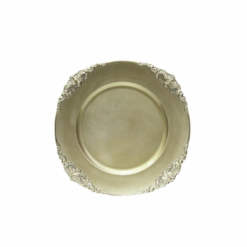 Charger Plates |   Vintage Round Charger Plate – Champagne Charger Plates Champagne