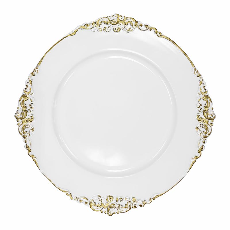 Charger Plates |   Vintage Round Charger Plate – White Gold-Trimmed Charger Plates Charger Plates