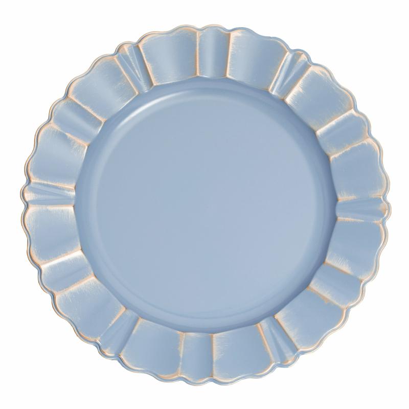 Charger Plates |   Waved Scalloped Acrylic 13" Charger Plate – Dusty Blue & Gold Charger Plates Charger Plates