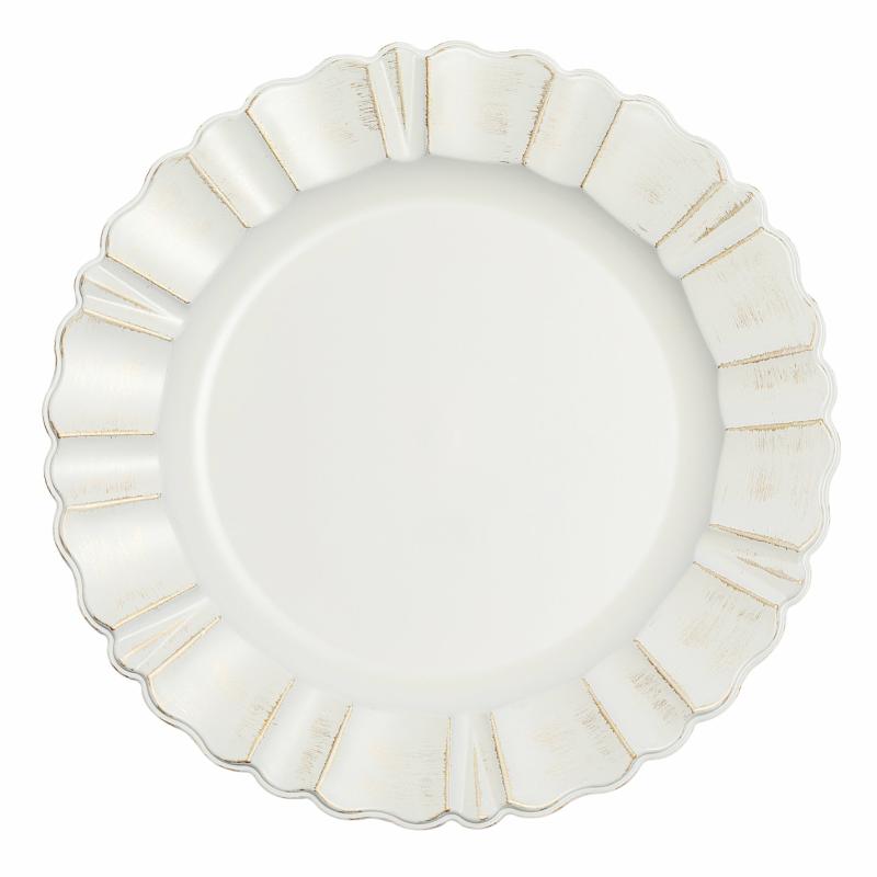 Charger Plates |   Waved Scalloped Acrylic 13" Charger Plate – Gold & Ivory Charger Plates Charger Plates