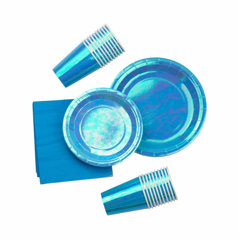 Disposable Tableware |   Blue Tableware Kit For 20 Guests Charger Plates & Napkins Blue