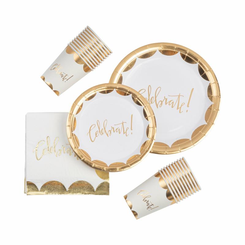 Disposable Tableware |   Celebrate Gold Tableware Kit For 20 Guests Charger Plates & Napkins Disposable Tableware