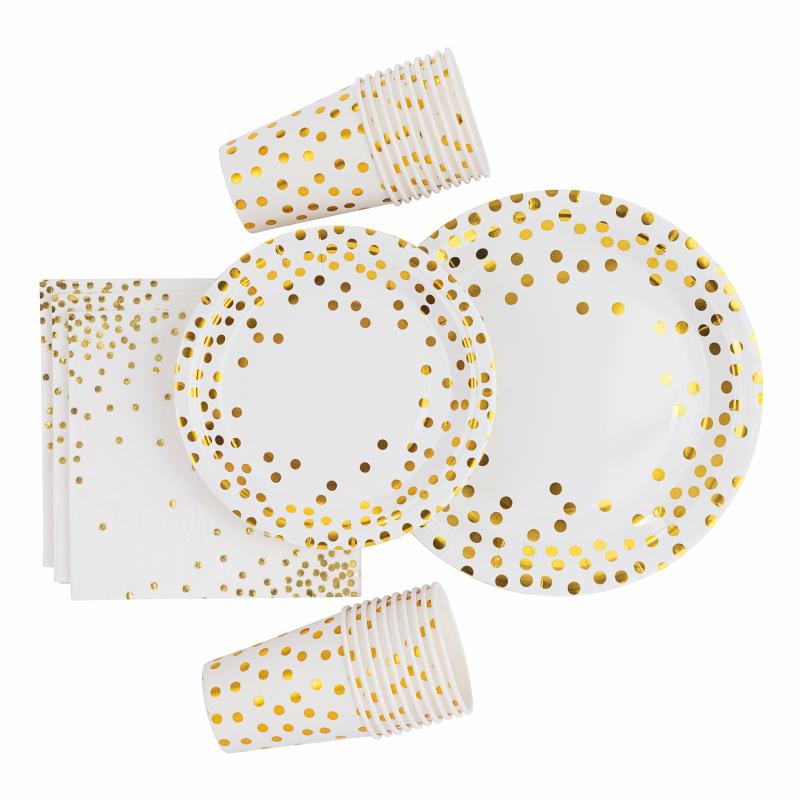 Disposable Tableware |   Gold Confetti Tableware Kit For 20 Guests Charger Plates & Napkins Disposable Tableware