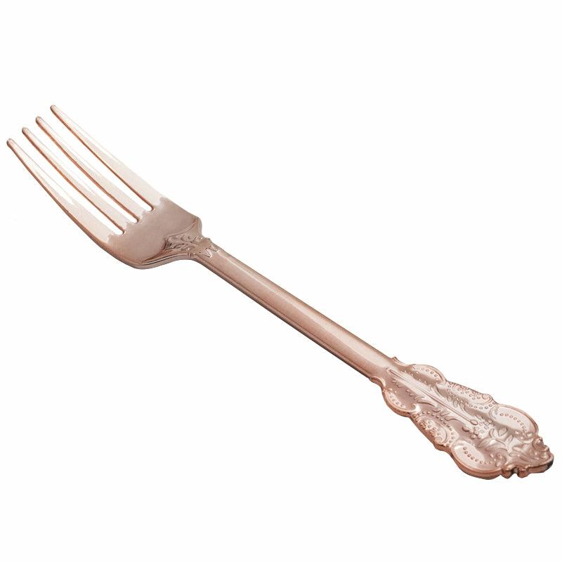 Disposable Tableware |   Rose Gold Plastic Forks 10/Pack – Baroque Collection Charger Plates & Napkins Disposable Tableware