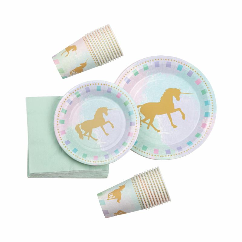 Disposable Tableware |   Unicorn Tableware Kit For 20 Guests Charger Plates & Napkins Disposable Tableware