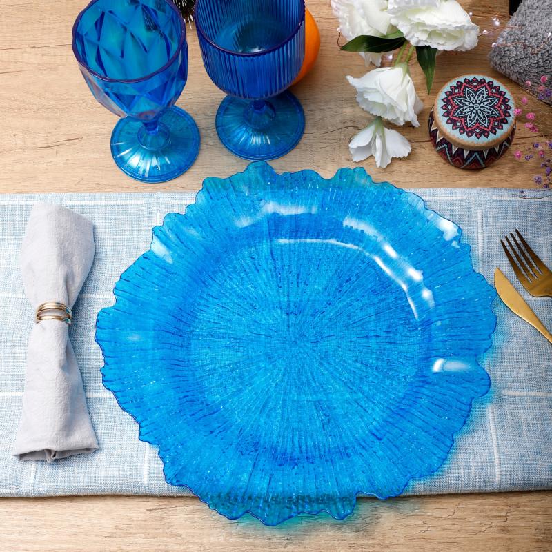 Goblets |   Transparent Reef Plastic Charger Plate – Blue Charger Plates Blue