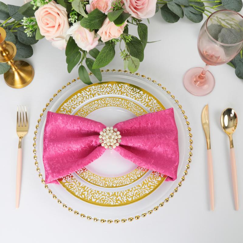 Napkin Linens |   5 Pcs/Pk Crinkle Shimmer Napkin 20"X20" – Fuchsia Charger Plates & Napkins Fuchsia