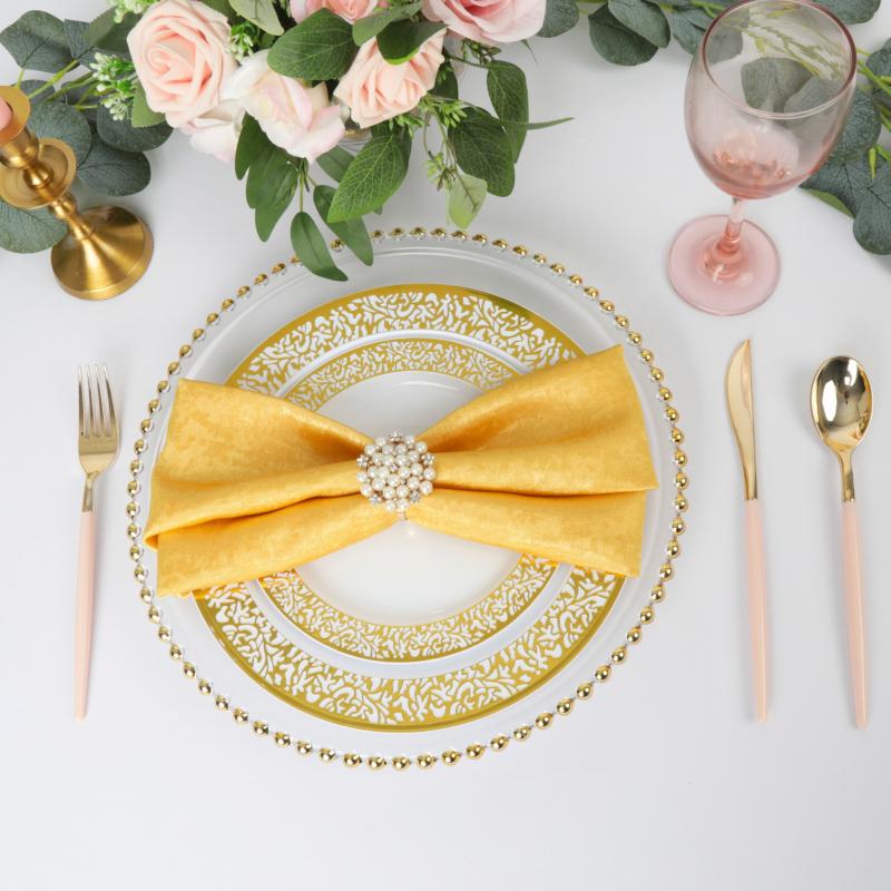 Napkin Linens |   5 Pcs/Pk Crinkle Shimmer Napkin 20"X20" – Gold Charger Plates & Napkins Gold