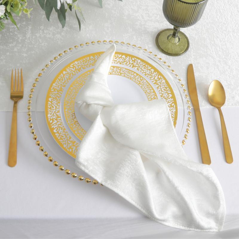 Napkin Linens |   5 Pcs/Pk Crinkle Shimmer Napkin 20"X20" – Light Ivory/Off White Charger Plates & Napkins Light Ivory,Off White