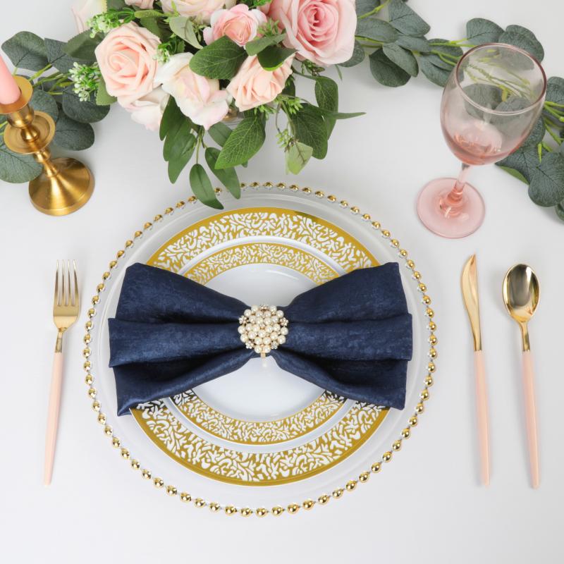 Napkin Linens |   5 Pcs/Pk Crinkle Shimmer Napkin 20"X20" – Navy Blue Charger Plates & Napkins Napkin Linens