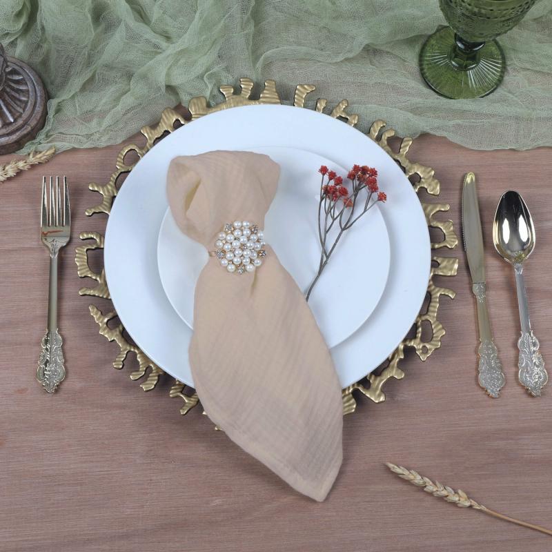 Napkin Linens |   Cotton Gauze Crinkle Napkins 16"X16" (5 Pcs/Pk) – Champagne Charger Plates & Napkins Champagne