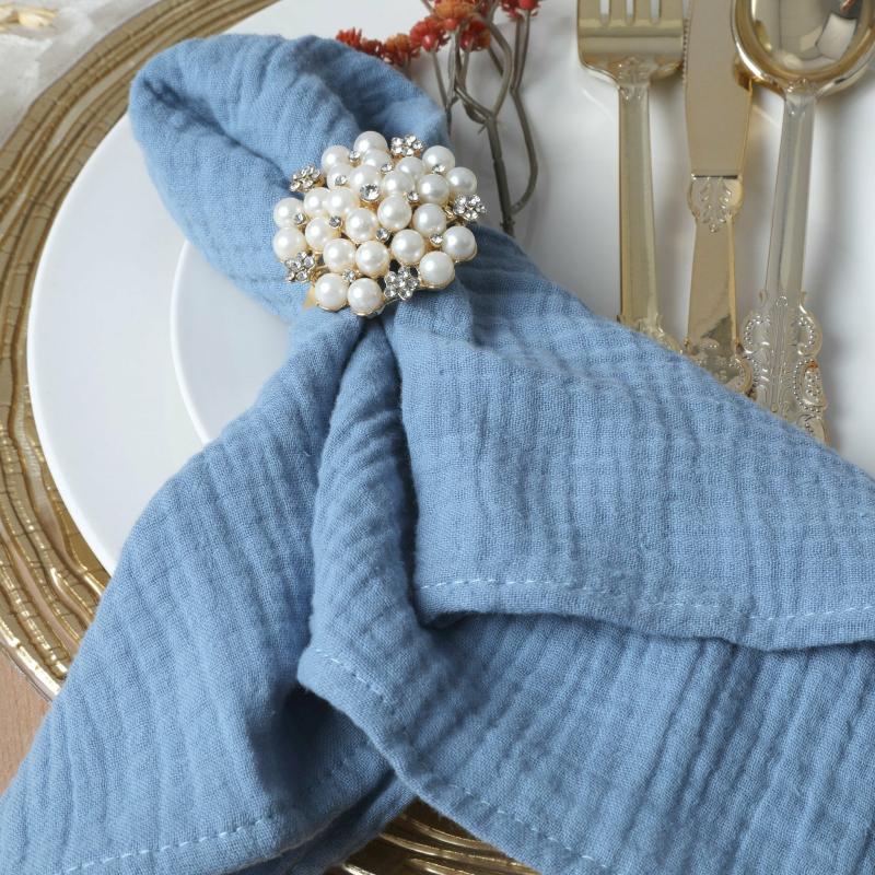 Napkin Linens |   Cotton Gauze Crinkle Napkins 16"X16" (5 Pcs/Pk) – Dusty Blue Charger Plates & Napkins Dusty Blue