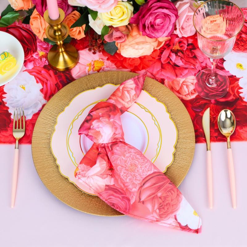 Napkin Linens |   Floral Peony Roses 20"X20" Linen Napkin (5Pc/Pk) – Fuchsia Charger Plates & Napkins Fuchsia