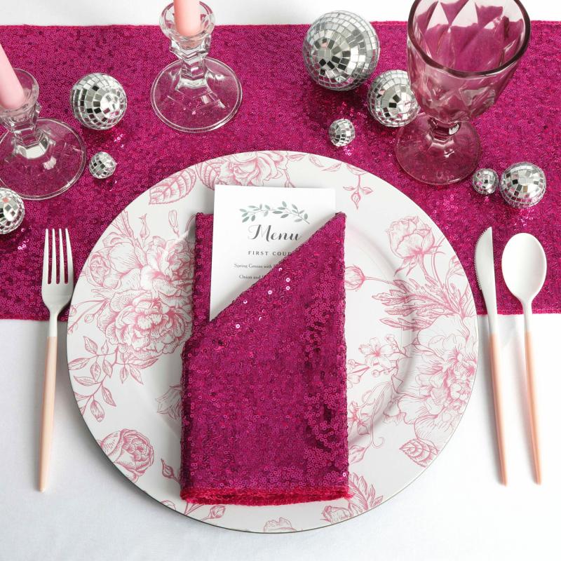 Napkin Linens |   Glitz Sequin Napkin 20"X20" – Magenta Charger Plates & Napkins Magenta